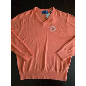 NWT Cynthia Munro Hadfield Ltd VNeck Sweater Coral Pink Cashmerlon Equestrian XL